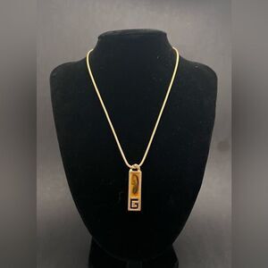 Vintage 1977 GIVENCHY G Logo Gold Plated Rope Necklace Gold bar design Signed